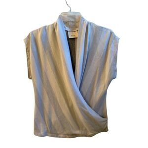 Maeve Anthropologie Grey White Striped Surplice Wrap Sleeveless Blouse SZ Medium